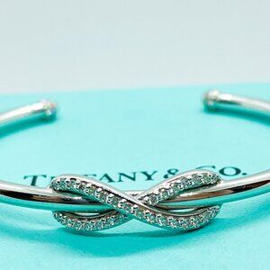 Tiffany & Co. 18k White Gold Diamond Infinity Cuff Bangle Bracelet 6"